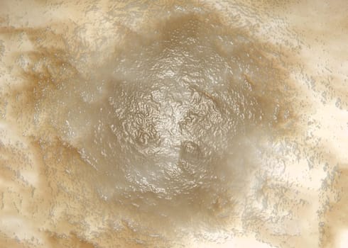 A wall with a convex center and a rough brown surface