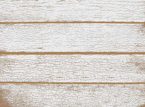 Old textured background with cracked white paint on a brown wall with horizontal lines close-up