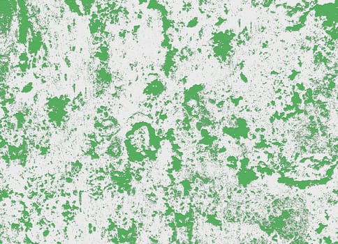 The background texture of an old wall with peeling white paint on a green rough surface