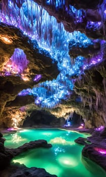 Glowing Caverns. An underground wonderland, a cavern adorned with luminescent crystals. Their soft glow reveals winding tunnels, reflecting pools, and the promise of hidden treasures.