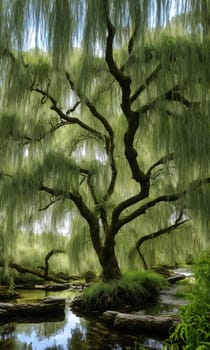 Whispering Willow Grove. Beneath ancient willow trees, their long branches trailing in a silver river, tiny doors appear. Fairies, sprites, and woodland creatures gather here, sharing secrets and laughter.