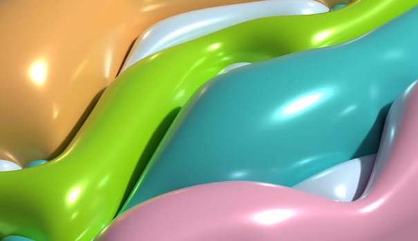 Abstract background with various inflated figures, 3D rendering illustration
