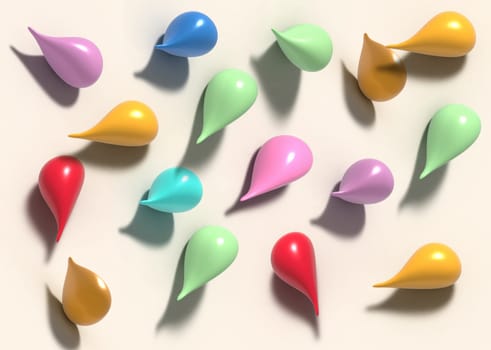 Beige background with colorful drops, 3D rendering illustration