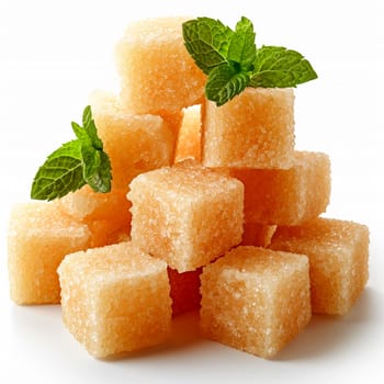 Cane sugar on white isolated background AI generated image