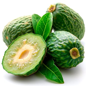 Tropical Feijoa fruit on white isolated background AI generated image