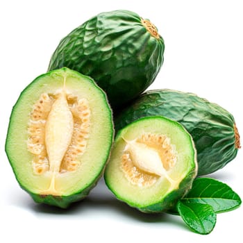 Tropical Feijoa fruit on white isolated background AI generated image