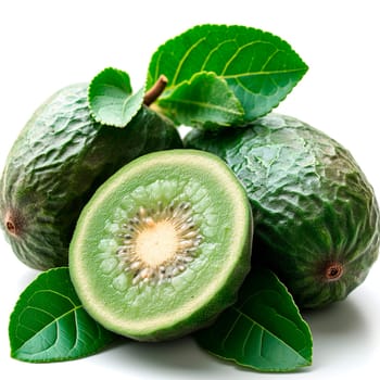 Tropical Feijoa fruit on white isolated background AI generated image