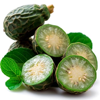 Tropical Feijoa fruit on white isolated background AI generated image