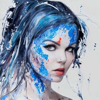 Woman portrait with closed eyes made of paint splashes. . AI Generative
