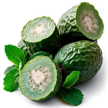 Tropical Feijoa fruit on white isolated background AI generated image