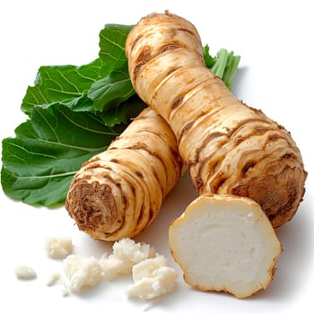 Garden weed vegetable horseradish on a white isolated background AI generated image