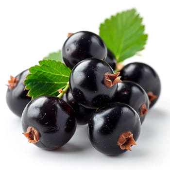 Black currant berries on a white isolated background AI generated image