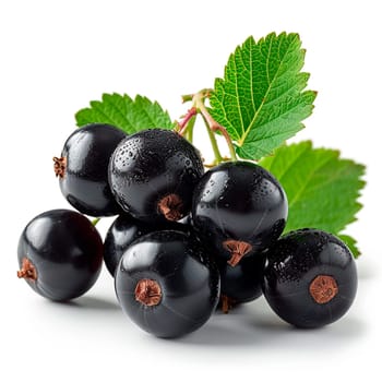 Black currant berries on a white isolated background AI generated image