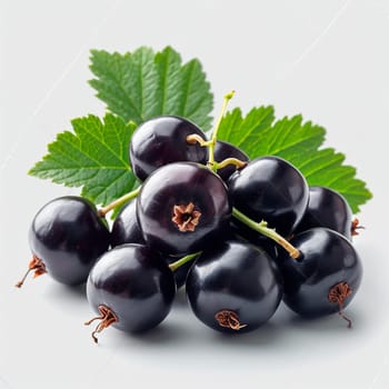 Black currant berries on a white isolated background AI generated image