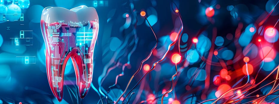 Cutting-edge digital dentistry innovation concept featuring futuristic dental technology, transparent interface, and advanced dental care