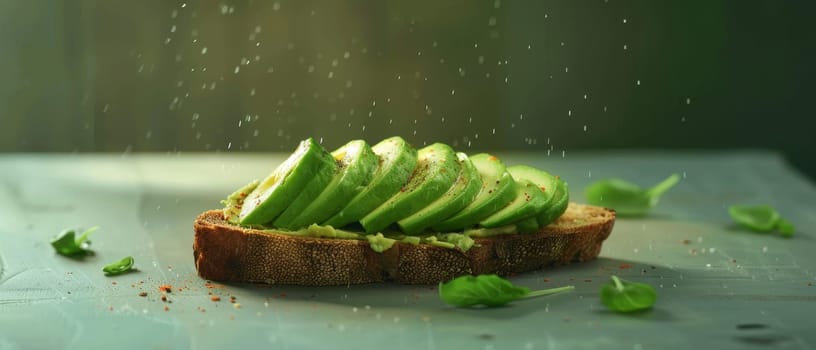 Artfully arranged avocado toast with a drizzle of honey and a sprinkle of spice. A sweet and savory fusion for a delightful meal