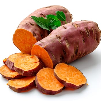 Yam on white isolated background AI generated image