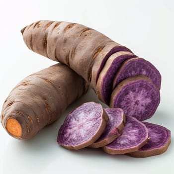 Yam on white isolated background AI generated image