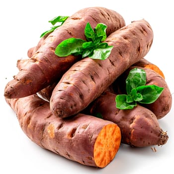 Yam on white isolated background AI generated image