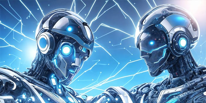 Futuristic image of two robots. Digital background . AI Generative