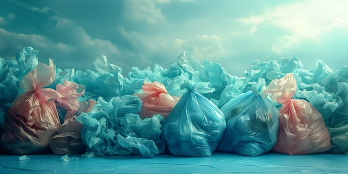 Pile of garbage plastic trash bags, environment and ecology concept., pollution and damage to nature