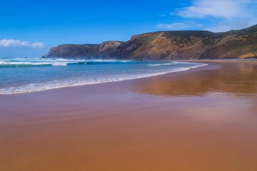 Beautiful empty beach in Algarve west coast, Portugal
