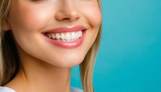 dental care concept for dentists and orthodontist - close up of a woman with a smile and perfect white teeth