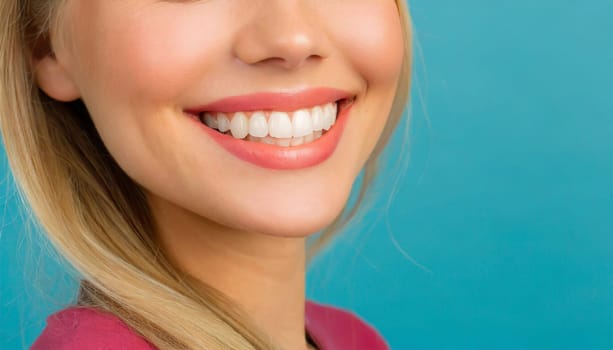 dental care concept for dentists and orthodontist - close up of a woman with a smile and perfect white teeth