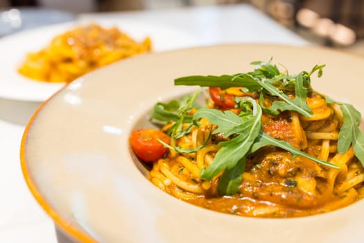 Tomato sauce Spaghetti over the plate