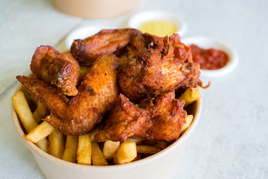 Deep fried chicken with fries