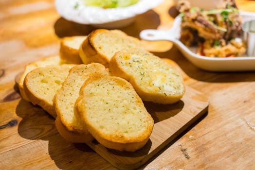 Garlic butter bread toast in the restaurant