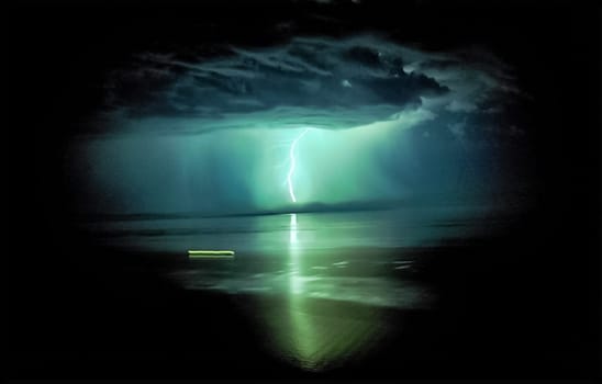 Lightning over Lake Baikal. Thunderstorm over the pond.