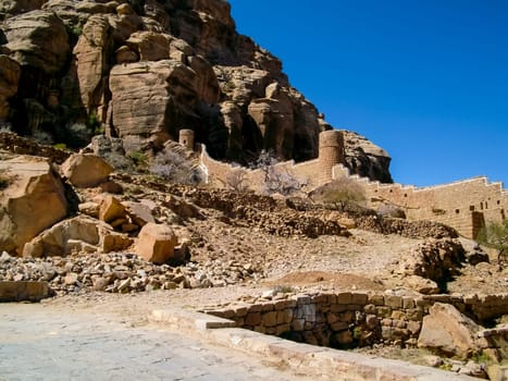 City of Sana'a, streets and buildings of the city in Yemen, sights and architecture of the Middle East.