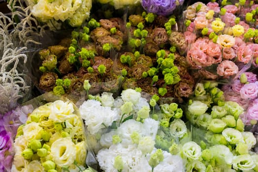 Flower market stall with fresh beautiful flower