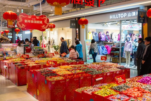 Taiwan 16 December 2023: Selling candy for lunar new year in Taiwan