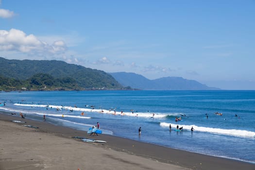 Yilan, Taiwan, 30 August 2022: Wushih harbour surfing spot in Yilan of Taiwan