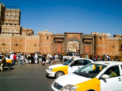 Sana'a, Yemen - May 12, 2015: City of Sana'a, streets and buildings of the city in Yemen, sights and architecture of the Middle East.