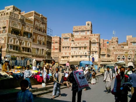 Sana'a, Yemen - May 12, 2015: City of Sana'a, streets and buildings of the city in Yemen, sights and architecture of the Middle East.