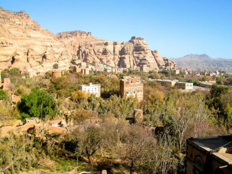 City of Sana'a, streets and buildings of the city in Yemen, sights and architecture of the Middle East.