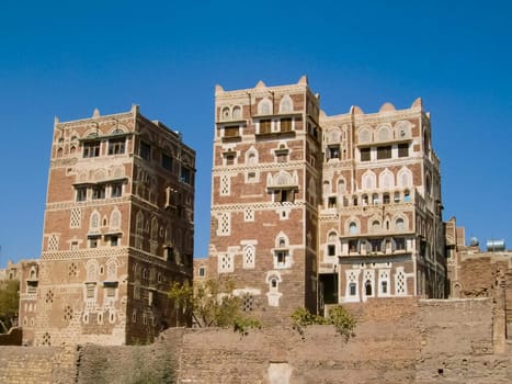 City of Sana'a, streets and buildings of the city in Yemen, sights and architecture of the Middle East.