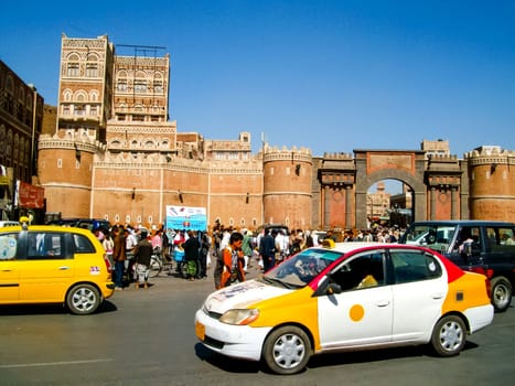 Sana'a, Yemen - May 12, 2015: City of Sana'a, streets and buildings of the city in Yemen, sights and architecture of the Middle East.