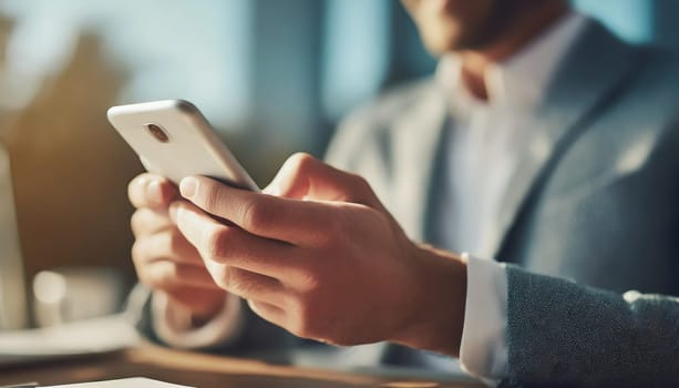 Close up of a man using mobile smart phone