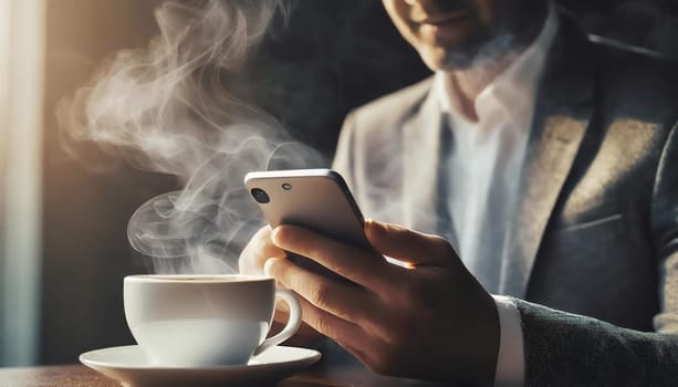 Close up of a man using mobile smart phone