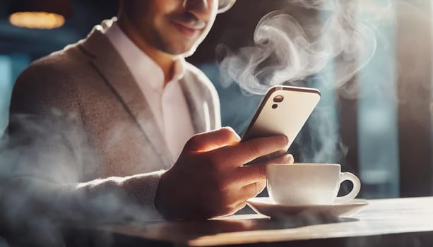 Close up of a man using mobile smart phone