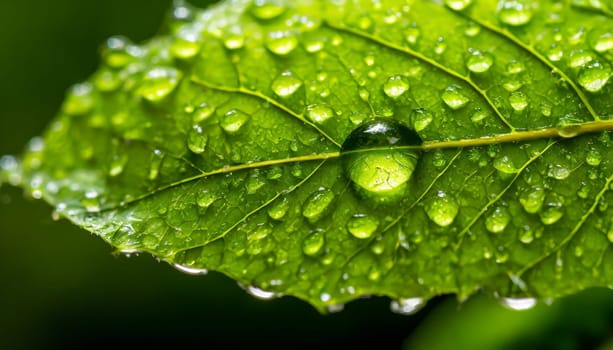 Close-up of green plant leaf one drop of rain, image for nature background