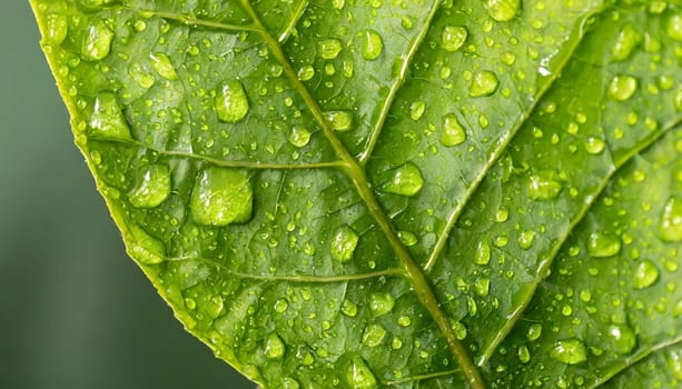 Close-up of green plant leaf one drop of rain, image for nature background