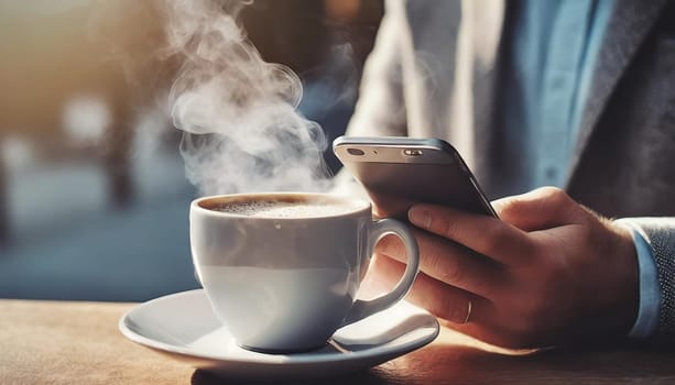 Close up of a man using mobile smart phone