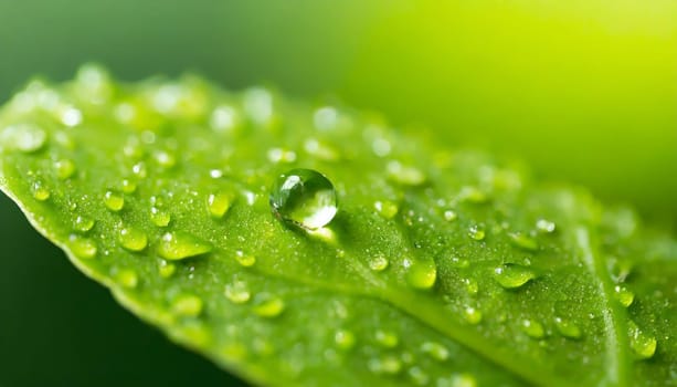 Close-up of green plant leaf one drop of rain, image for nature background
