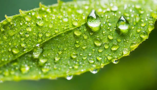 Close-up of green plant leaf one drop of rain, image for nature background