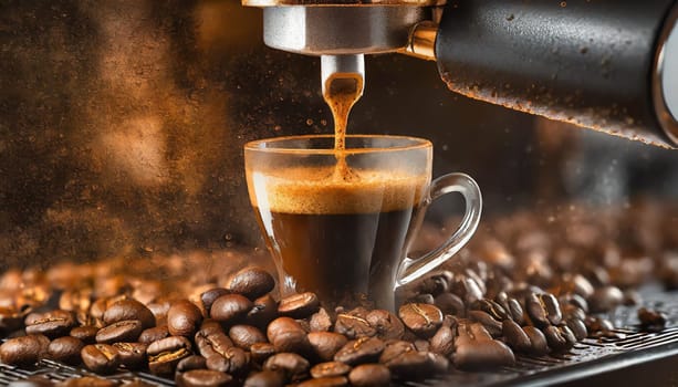 Espresso poruing from coffee machine at cafe